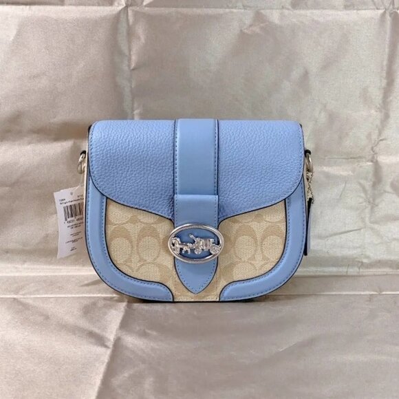 Coach C2806 Georgie Saddle Bag In Signature Canvas In Light Khaki/Marble Blue - Picture 1 of 5